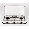 3-burner gas stove with cover.