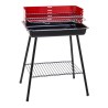 Square carbon barbecue with windscreen made of lacquered steel.